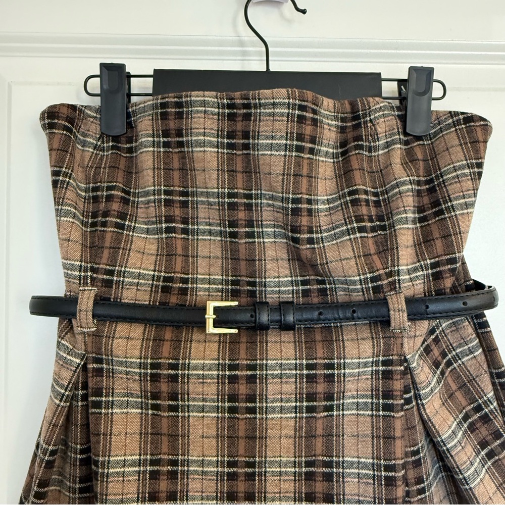 Maeve Belted Strapless Tube Top-Plaid - Picture 6 of 11